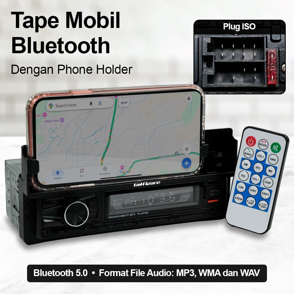 Gambar produk Taffware Tape Mobil MP3 Player Bluetooth USB ISO with Phone Holder - HL82