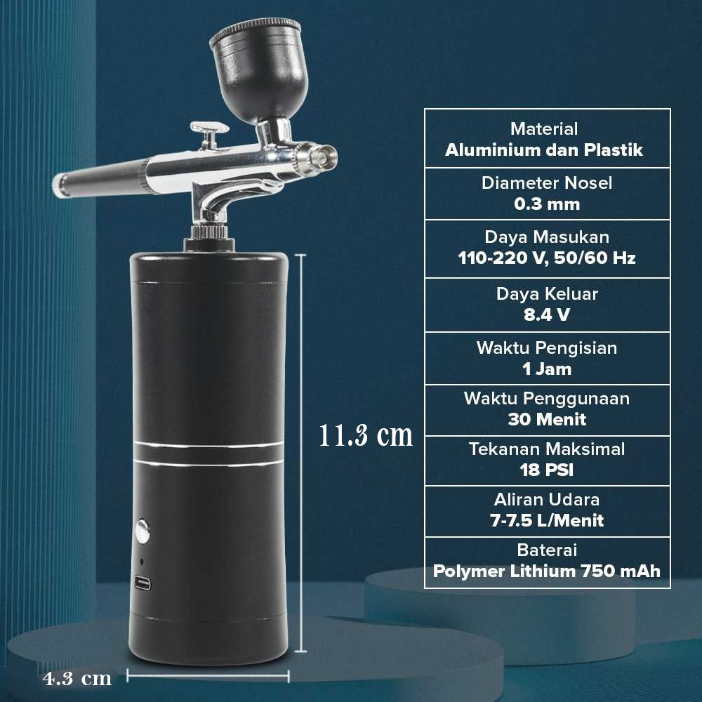 Gambar produk KKMOON Air Compressor Airbrush Painting Art Spray Gun 0.3mm 7ml - ARP150