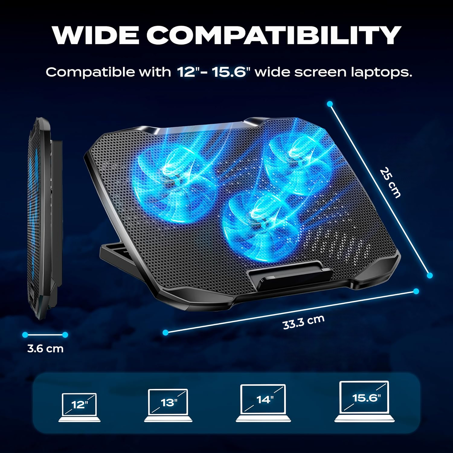 Gambar produk Aimzone Cooling Pad Laptop Gaming Kipas Pendingin 3 Fans LED 15.6Inch - AZ39