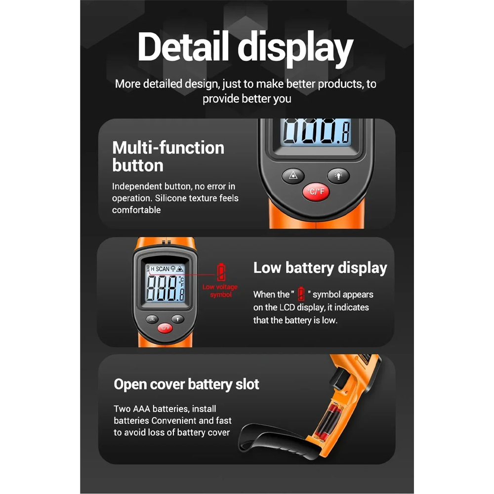Gambar produk Daconovo Termometer Industrial Digital Thermogun Infrared Backlit LCD - CX6001