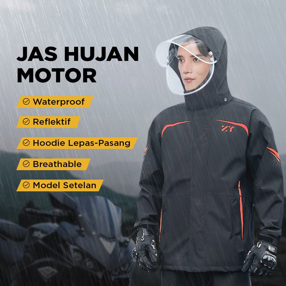 Keyru Jas Hujan Motor Setelan Raincoat Reflective Strip with Hood XXL - ZY-8119 Gambar produk Keyru Jas Hujan Motor Setelan Raincoat Reflective Strip with Hood XXL - ZY-8119