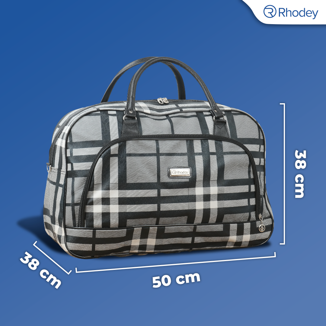 Rhodey RAIMIQI SEMOR Tas Jinjing Duffle Bag PU Leather Unisex 20 Inch Black Gray Grid - CB001 Gambar produk Rhodey RAIMIQI SEMOR Tas Jinjing Duffle Bag PU Leather Unisex 20 Inch Black Gray Grid - CB001