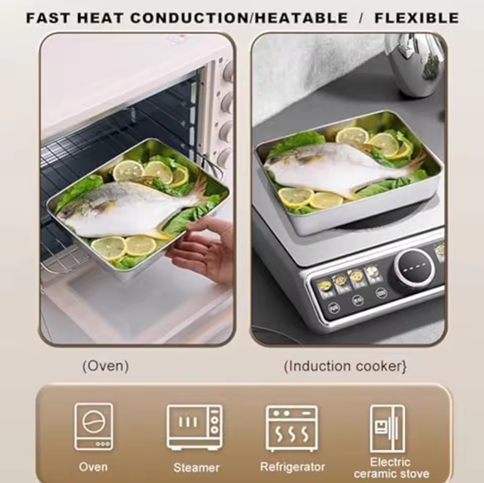 Umigy Loyang Nampan Tray Keeping Box Oven Stainless 201 with Lid 30.5x25x5.6cm - UM60 Gambar produk Umigy Loyang Nampan Tray Keeping Box Oven Stainless 201 with Lid 30.5x25x5.6cm - UM60