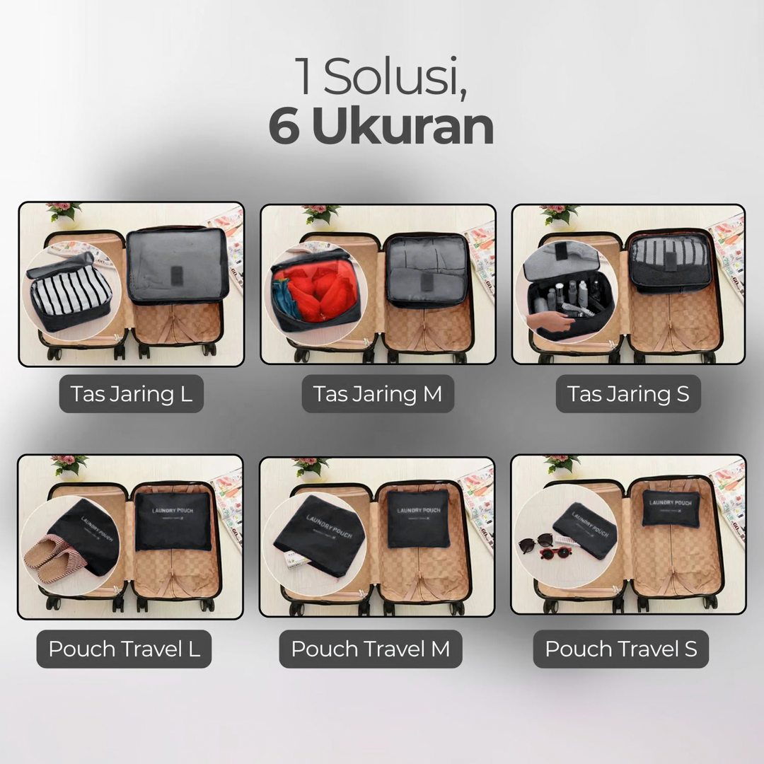 Tas Travel Bag Laundry Organizer Packing Cubes Multi Size 6 PCS Gambar produk Tas Travel Bag Laundry Organizer Packing Cubes Multi Size 6 PCS