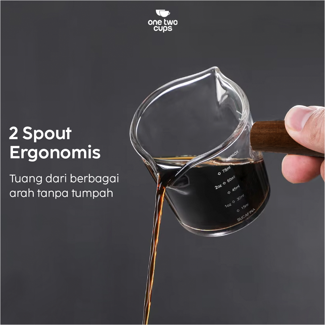 One Two Cups Gelas Milk Jug Pitcher Espresso Double Mouth 75ml - S08 Gambar produk One Two Cups Gelas Milk Jug Pitcher Espresso Double Mouth 75ml - S08