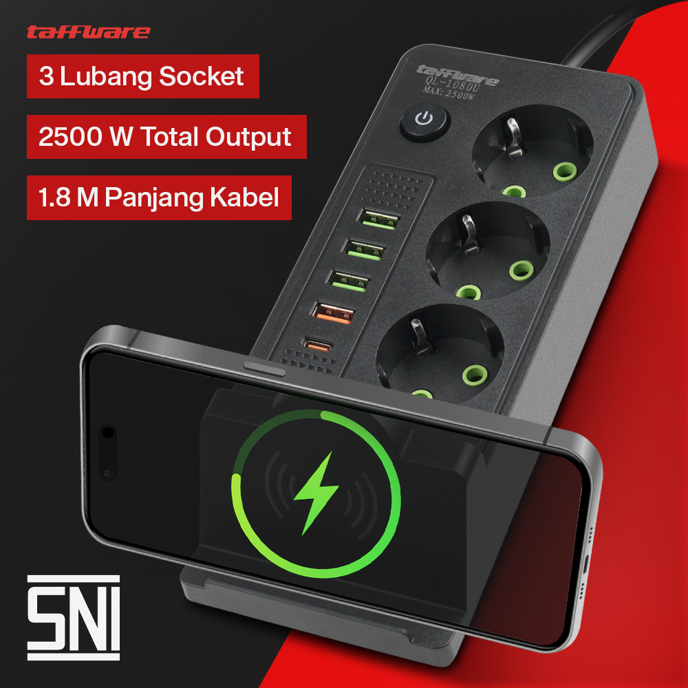 Taffware Stopkontak USB Type C EU Plug Wireless Charging 2500W - QL-1080U Gambar produk Taffware Stopkontak USB Type C EU Plug Wireless Charging 2500W - QL-1080U