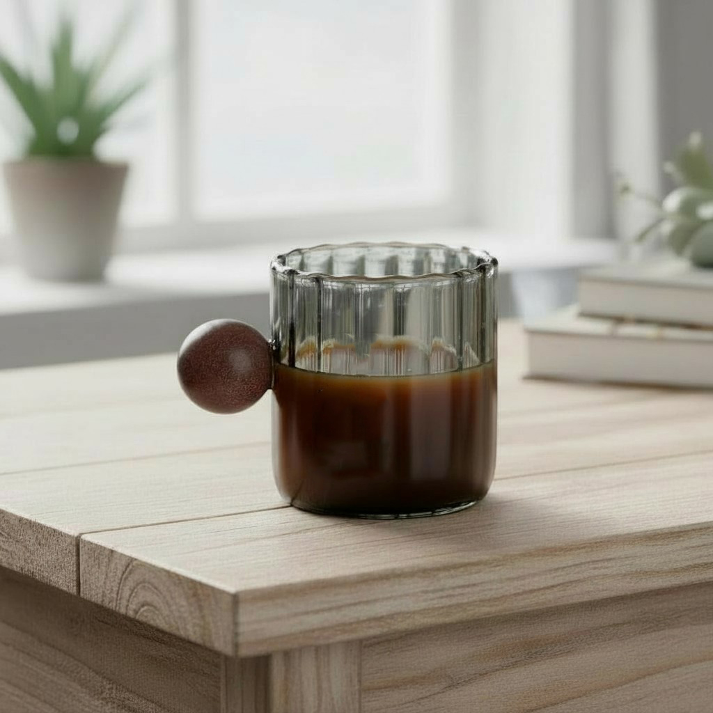KEMORELA Gelas Takar Kopi Measuring Wooden Round Beads Glass 90ml - KS13 Gambar produk KEMORELA Gelas Takar Kopi Measuring Wooden Round Beads Glass 90ml - KS13