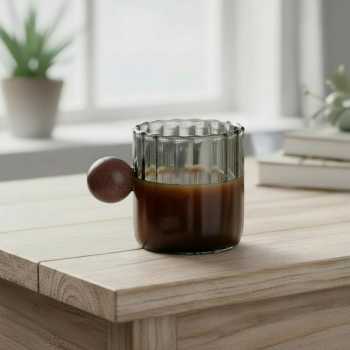 Gambar produk KEMORELA Gelas Takar Kopi Measuring Wooden Round Beads Glass 90ml - KS13