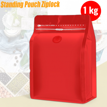 KOFE Kemasan Kopi Standing Pouch Ziplock Flat Bottom with Valve 10 PCS - KF-10