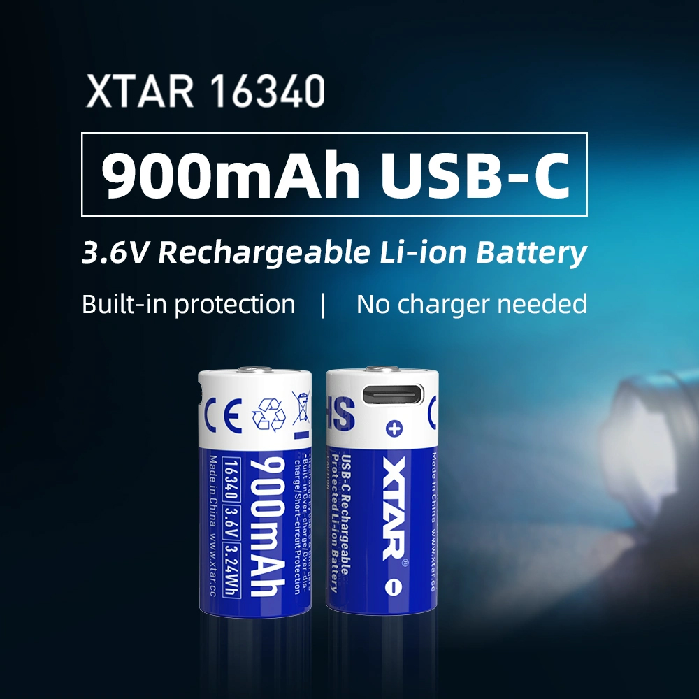 XTAR Baterai Rechargeable 16340 Li-Ion 900mAh Type C 3.6V 2.7A 1 PCS - XT-90 Gambar produk XTAR Baterai Rechargeable 16340 Li-Ion 900mAh Type C 3.6V 2.7A 1 PCS - XT-90