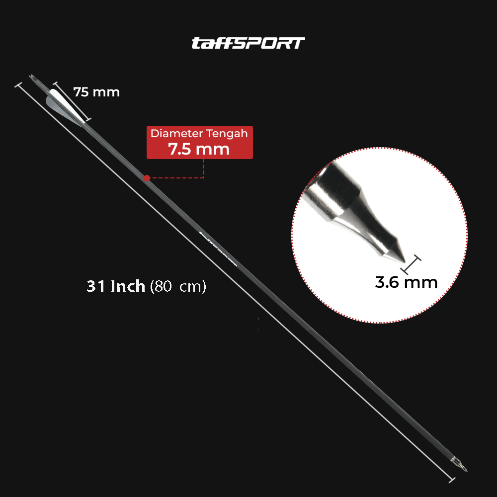 TaffSPORT Anak Panah Carbon Sport Equipment Spine 500 31 Inch 1 PCS Gambar produk TaffSPORT Anak Panah Carbon Sport Equipment Spine 500 31 Inch 1 PCS