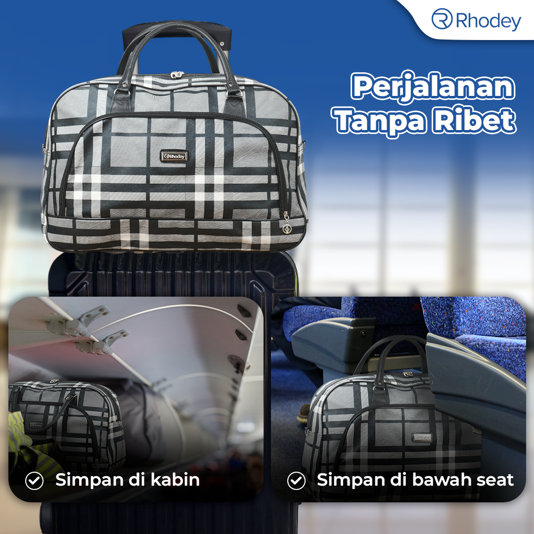 Rhodey RAIMIQI SEMOR Tas Jinjing Duffle Bag PU Leather Unisex 20 Inch Black Gray Grid - CB001 Gambar produk Rhodey RAIMIQI SEMOR Tas Jinjing Duffle Bag PU Leather Unisex 20 Inch Black Gray Grid - CB001