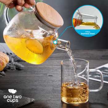 Gambar produk One Two Cups Teko Teh Kaca Saringan Tahan Panas Api Teapot 1L - BR-384