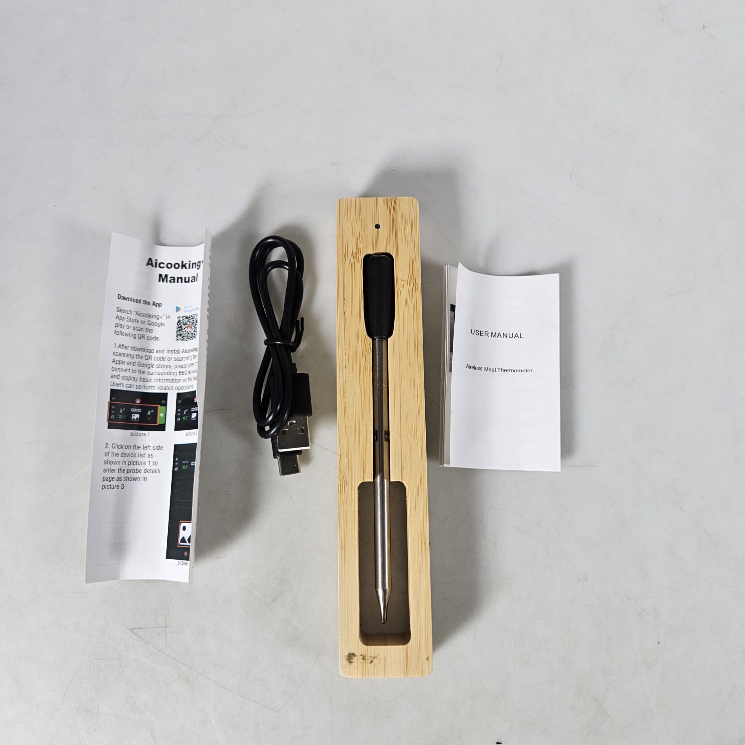 Gambar produk TAKA Termometer Makanan Digital Daging BBQ Bluetooth Wooden 1 Probe - CXL001