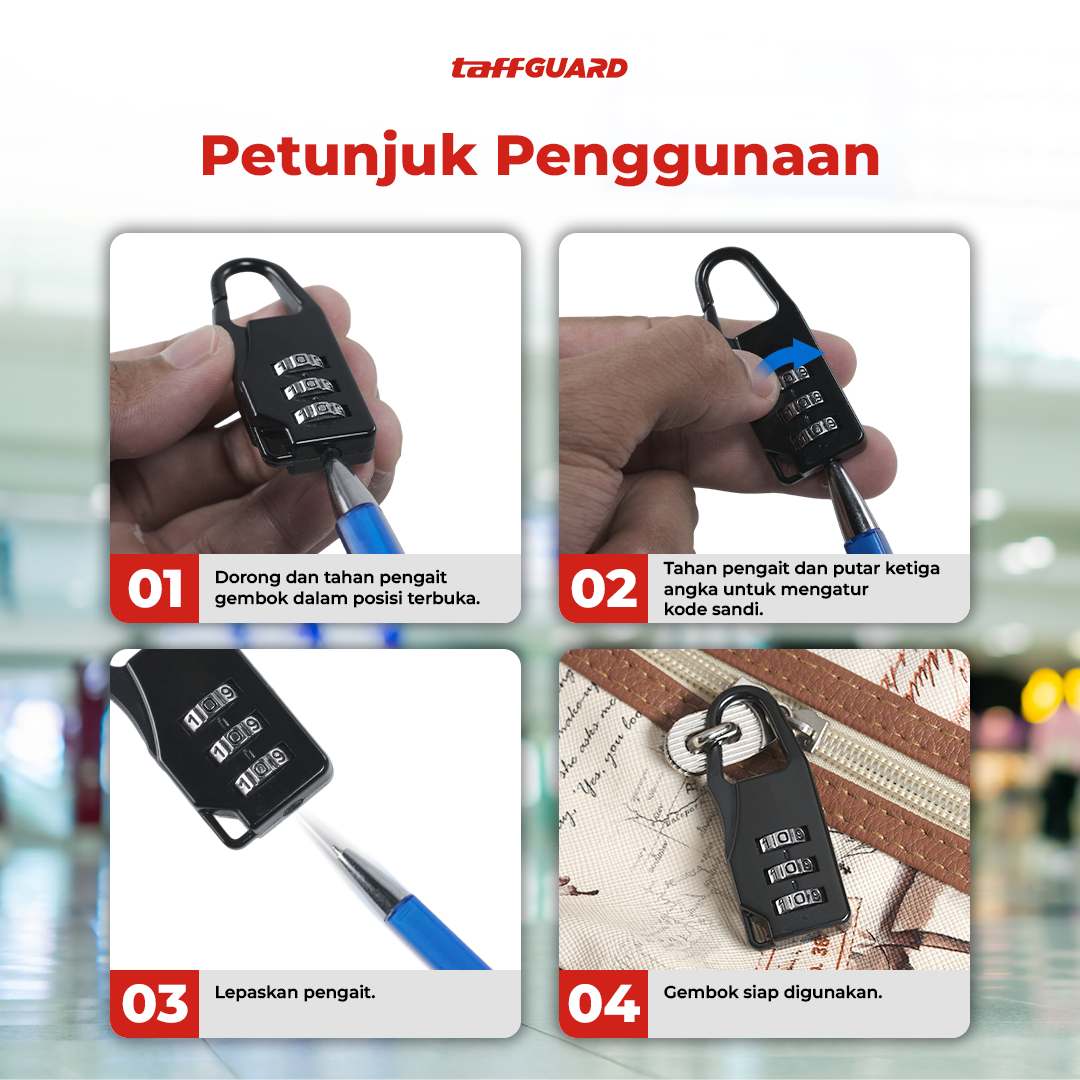 TaffGUARD Gembok Koper Kode Angka Safety Lock Portable - Z001 Gambar produk TaffGUARD Gembok Koper Kode Angka Safety Lock Portable - Z001
