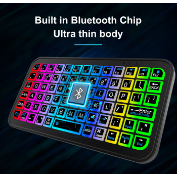 AXPRO Keyboard Wireless Mini Bluetooth Rechargeable RGB 8 Colors - AX52