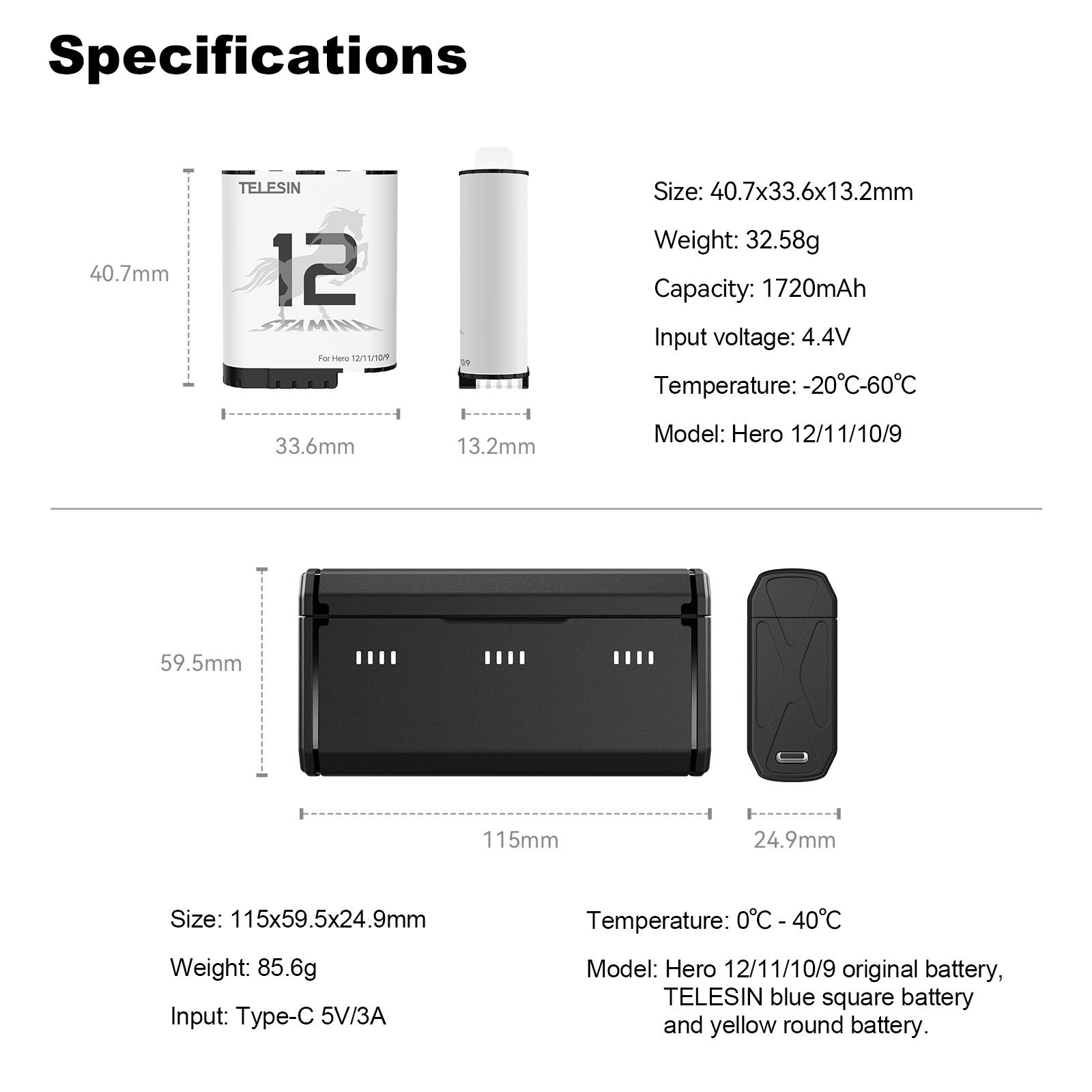 Gambar produk TELESIN Charger Baterai Box Kamera GoPro Hero 9 to 12 with 2 Battery - S0-ECB-01-TGP