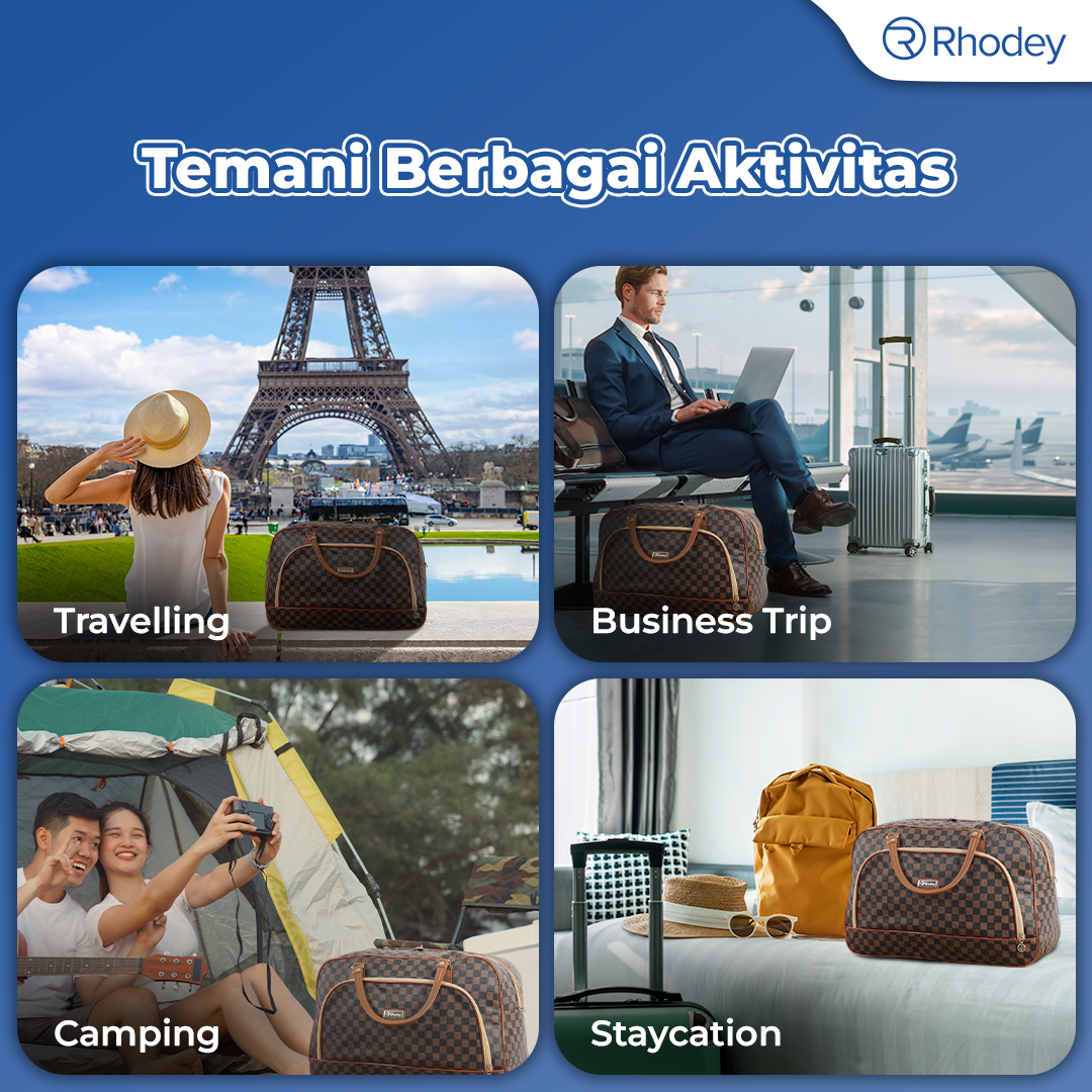 Rhodey RAIMIQI SEMOR Tas Jinjing Duffle Bag PU Leather Unisex 20 Inch Coffee Grid - CB001 Gambar produk Rhodey RAIMIQI SEMOR Tas Jinjing Duffle Bag PU Leather Unisex 20 Inch Coffee Grid - CB001