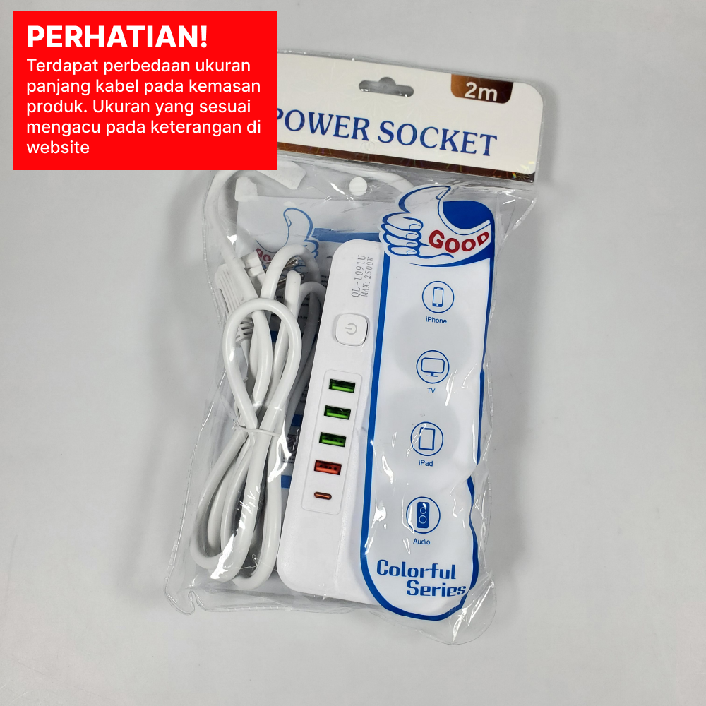 QIAOLIAN Stop Kontak Kabel USB Type C 10A 110-250V 2500W 1.8M 3 Lubang - QL-1091U Gambar produk QIAOLIAN Stop Kontak Kabel USB Type C 10A 110-250V 2500W 1.8M 3 Lubang - QL-1091U