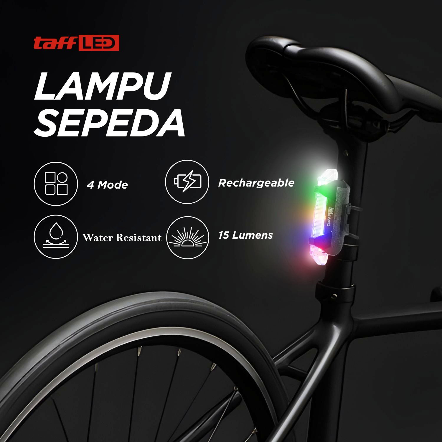 TaffLED Lampu Belakang Sepeda Bicycle Light USB Rechargeable 15 Lumens - DC-918 Gambar produk TaffLED Lampu Belakang Sepeda Bicycle Light USB Rechargeable 15 Lumens - DC-918