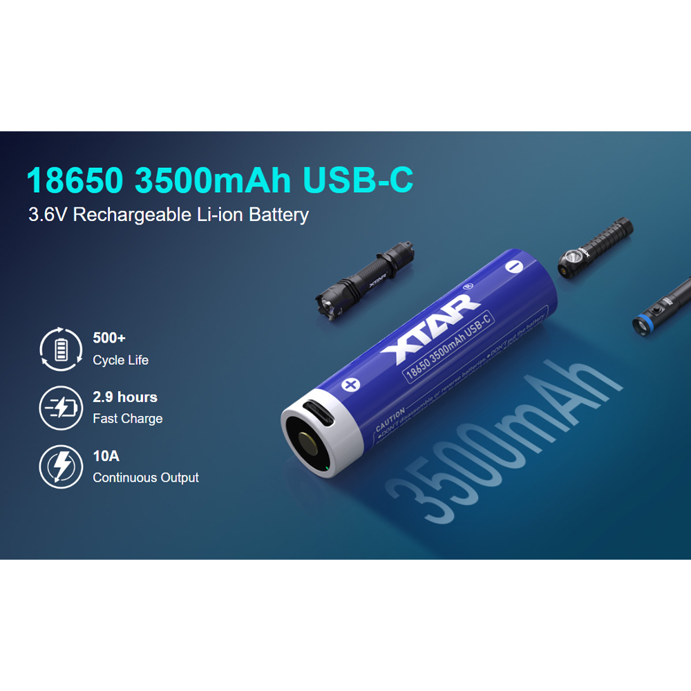 XTAR Baterai Rechargeable 18650 Li-Ion 3500mAh Type C 3.6V 10A 1 PCS - XT-35 Gambar produk XTAR Baterai Rechargeable 18650 Li-Ion 3500mAh Type C 3.6V 10A 1 PCS - XT-35