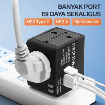 Gambar produk COKYI Travel Adaptor Universal Plug EU UK US/AU 3.0A USB A USB C - ONB100-04