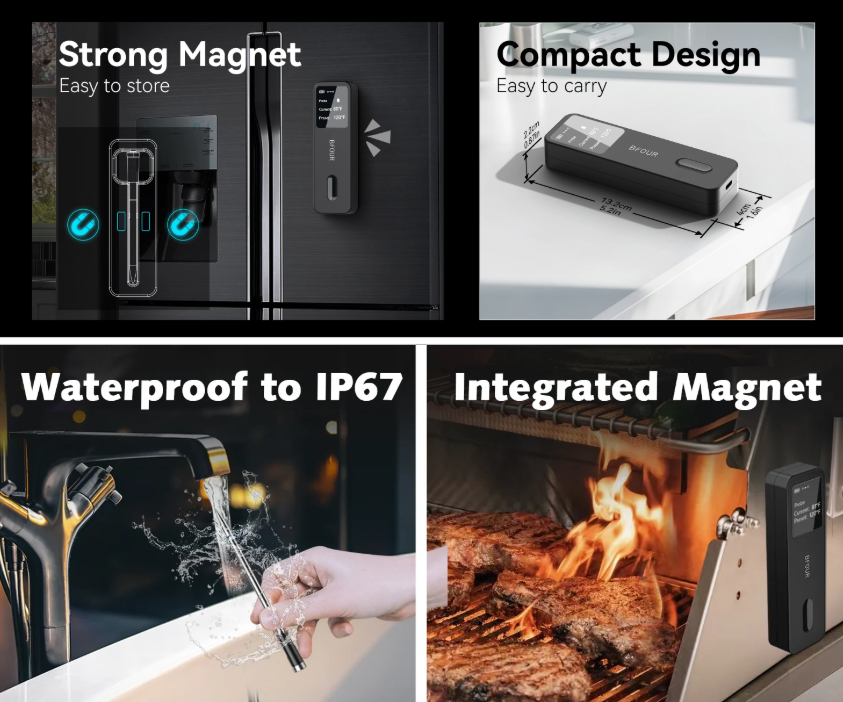 BFOUR Termometer Makanan Digital Daging BBQ Bluetooth Screen 1 Probe - BF-30 Gambar produk BFOUR Termometer Makanan Digital Daging BBQ Bluetooth Screen 1 Probe - BF-30