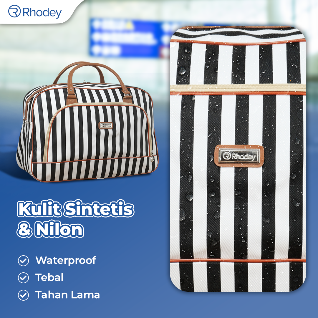 Rhodey Tas Travel Jinjing PU Leather Duffle Bag Stripe Model - S01 Gambar produk Rhodey Tas Travel Jinjing PU Leather Duffle Bag Stripe Model - S01