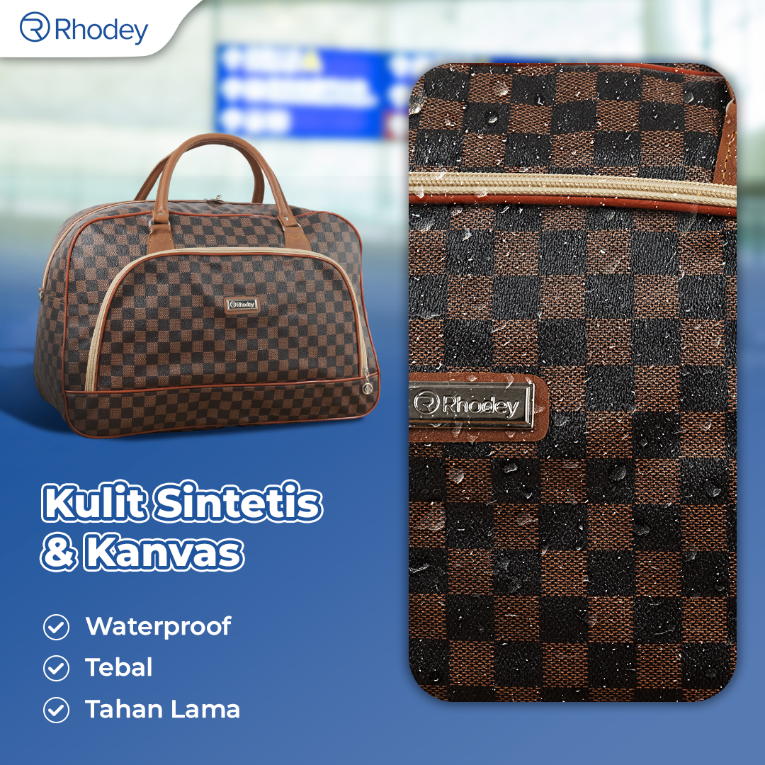 Rhodey RAIMIQI SEMOR Tas Jinjing Duffle Bag PU Leather Unisex 20 Inch Coffee Grid - CB001 Gambar produk Rhodey RAIMIQI SEMOR Tas Jinjing Duffle Bag PU Leather Unisex 20 Inch Coffee Grid - CB001