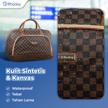 Gambar produk Rhodey RAIMIQI SEMOR Tas Jinjing Duffle Bag PU Leather Unisex 20 Inch Coffee Grid - CB001