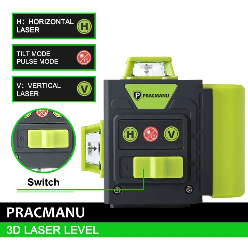 Pracmanu Laser Level Self Leveling 3D 360 Degree 12 Line 520nm 2400mAh - PC-520 Gambar produk Pracmanu Laser Level Self Leveling 3D 360 Degree 12 Line 520nm 2400mAh - PC-520