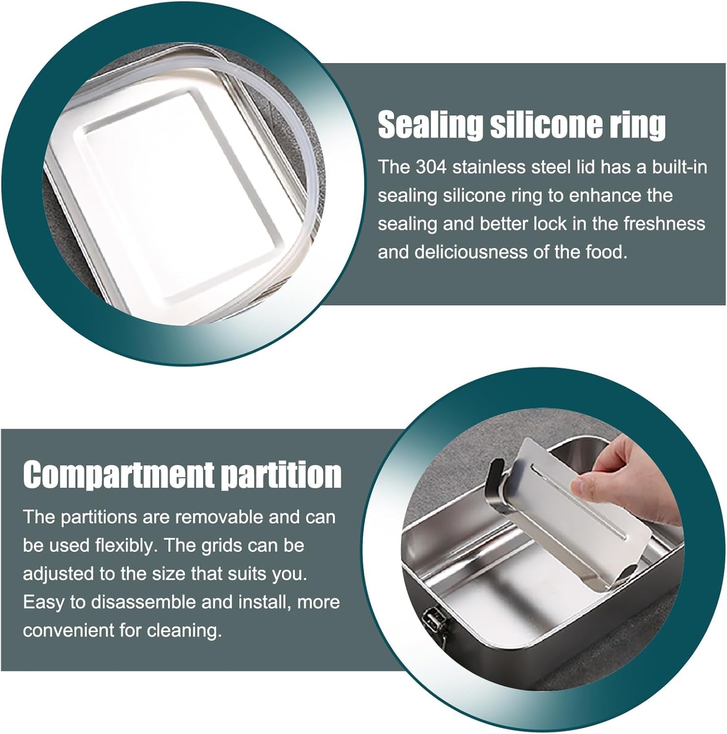 Umigy Kotak Makan Lunch Bento Box Stainless Steel 304 with Partition 2400ml - UM58 Gambar produk Umigy Kotak Makan Lunch Bento Box Stainless Steel 304 with Partition 2400ml - UM58