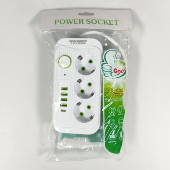 Gambar produk Taffware Stop Kontak Kabel USB Type C 10A 250V 2500W 1.8M 3 Lubang - QL-1074U