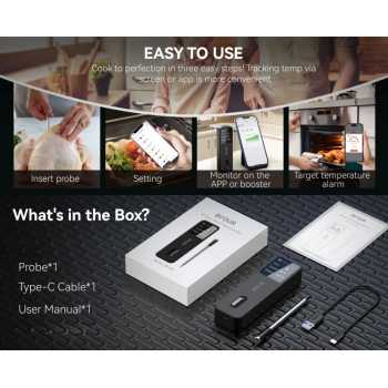 Gambar produk BFOUR Termometer Makanan Digital Daging BBQ Bluetooth Screen 1 Probe - BF-30
