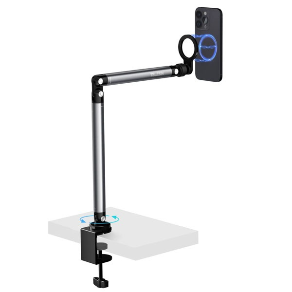 TELESIN MagSafe Foldable Lazy Arm Smartphone Table Aluminum Clamp - P3-DS-02 Gambar produk TELESIN MagSafe Foldable Lazy Arm Smartphone Table Aluminum Clamp - P3-DS-02