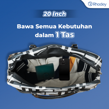 Gambar produk Rhodey RAIMIQI SEMOR Tas Jinjing Duffle Bag PU Leather Unisex 20 Inch Black Gray Grid - CB001