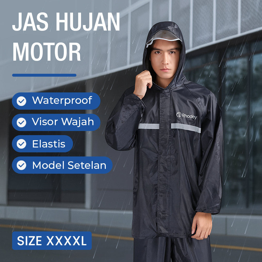 Gambar produk Rhodey Jas Hujan Setelan Motor Dewasa Visor PVC Waterproof Raincoat XXXXL - T1