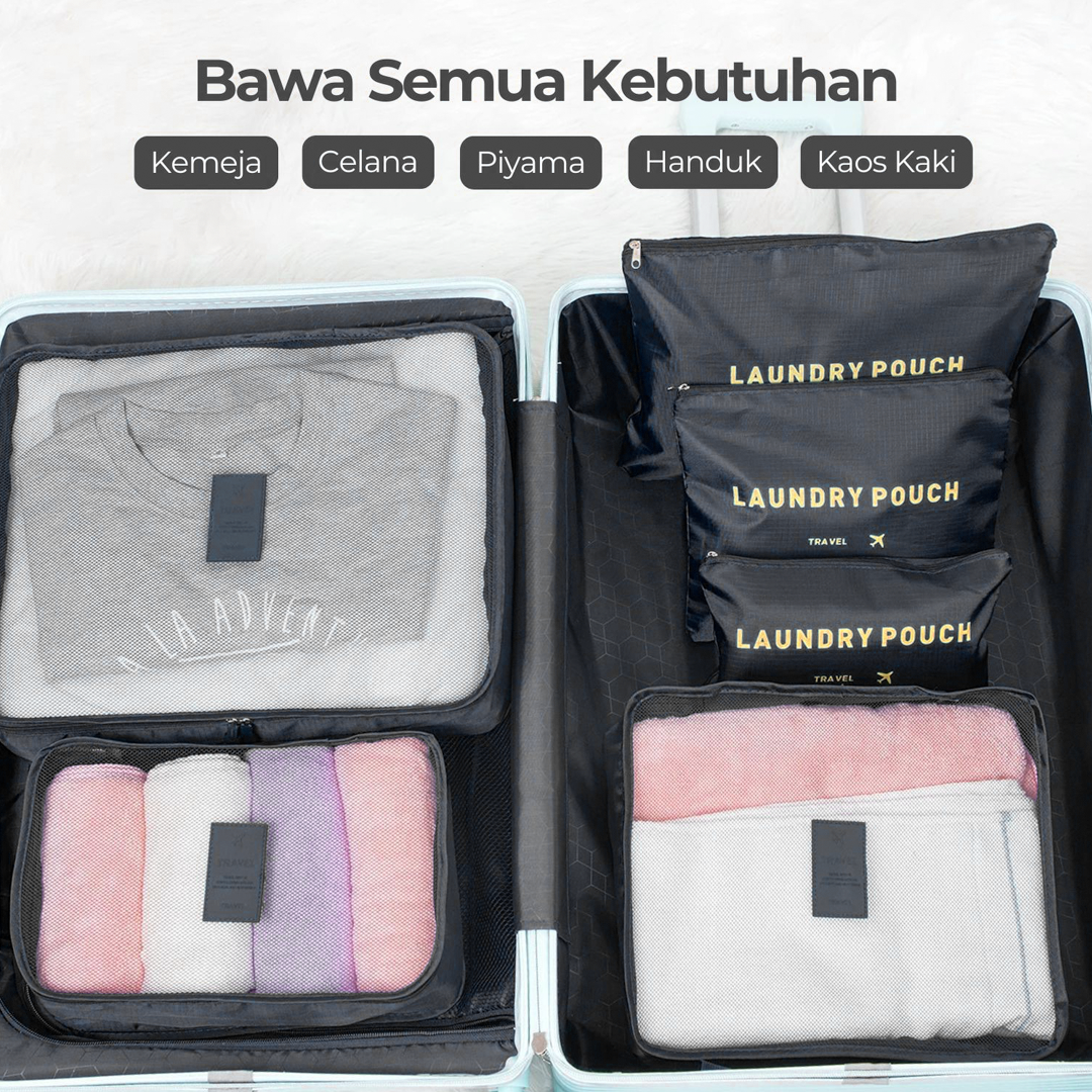 Tas Travel Bag Laundry Organizer Packing Cubes Multi Size 6 PCS Gambar produk Tas Travel Bag Laundry Organizer Packing Cubes Multi Size 6 PCS