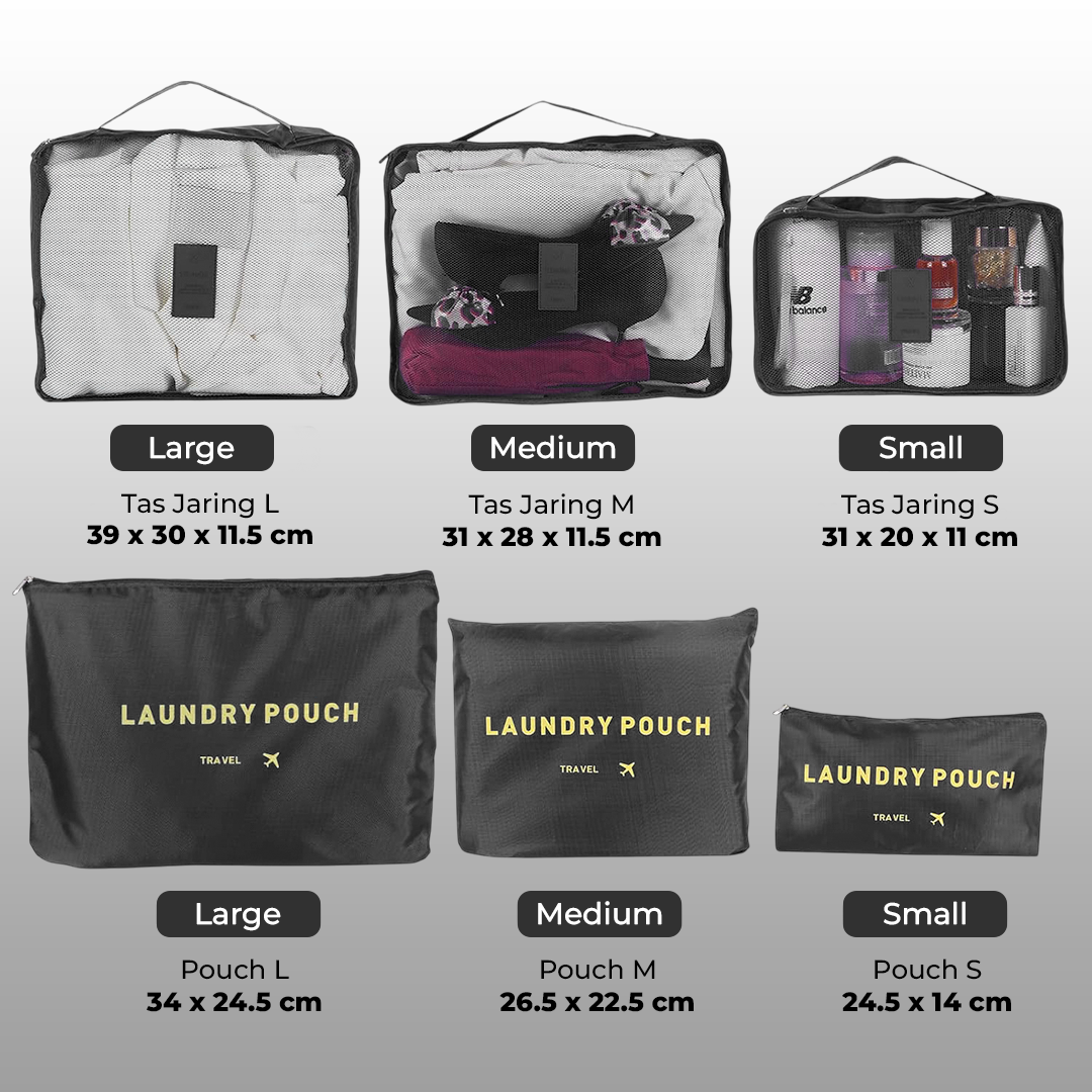Tas Travel Bag Laundry Organizer Packing Cubes Multi Size 6 PCS Gambar produk Tas Travel Bag Laundry Organizer Packing Cubes Multi Size 6 PCS