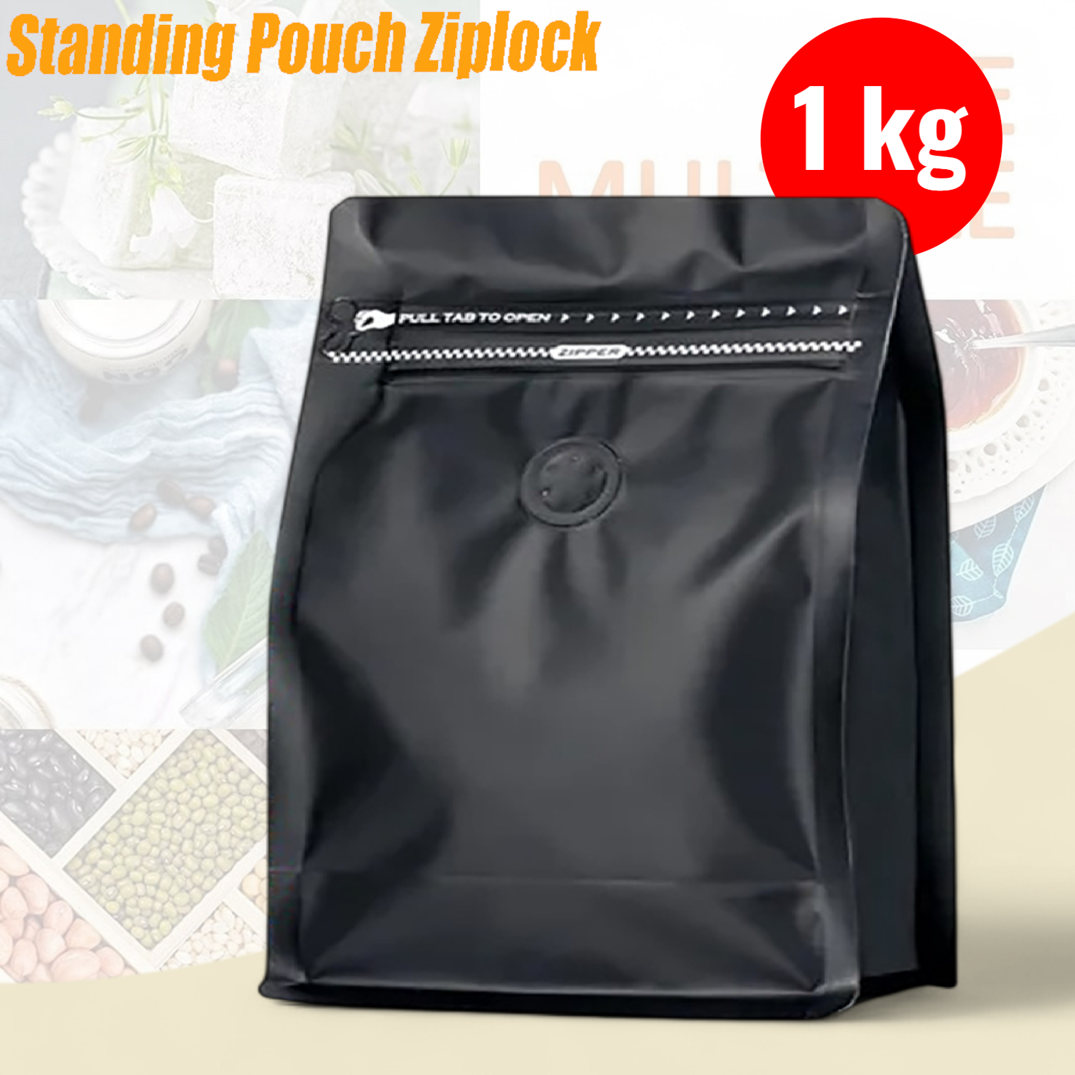 Gambar produk KOFE Kemasan Kopi Standing Pouch Ziplock Flat Bottom with Valve 10 PCS 1kg - KF-10