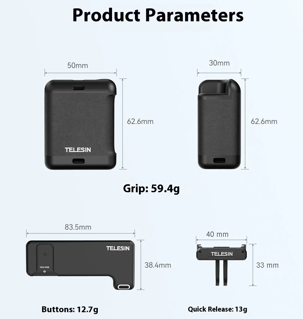 Gambar produk TELESIN Handle Grip for DJI Action 3/4/5 Pro and TELESIN Metal Cage - S6-FMS-23-TDJ