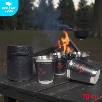 Gambar produk One Two Cups Set Gelas Camping Stainless Steel Travel Mug 70ml 4 PCS - MCY-66