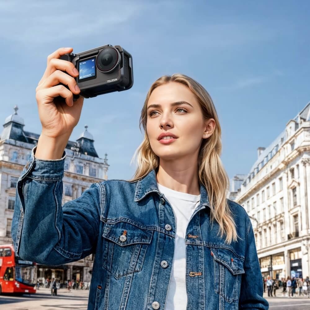 Gambar produk TELESIN Handle Grip Action Camera DJI Osmo Action 6 Aluminium Cage - S6-FMS-36-TDJ