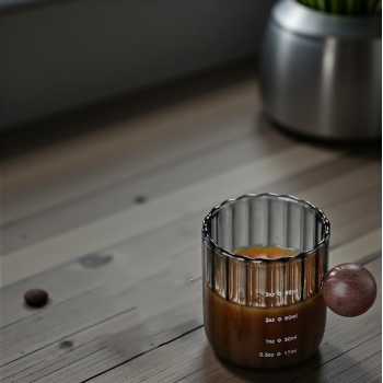 Gambar produk KEMORELA Gelas Takar Kopi Measuring Wooden Round Beads Glass 90ml - KS13