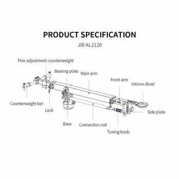Gambar produk Nitze Mini Jimmy Jib Camera Crane Arm CNC Aluminium Bowl 100mm 2.1M - JIB-AL2120