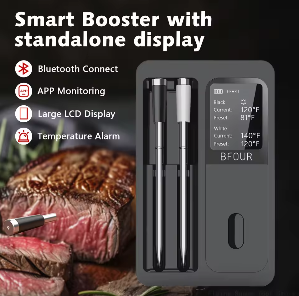 BFOUR Termometer Makanan Digital Daging BBQ Bluetooth Screen 2 Probe - BF-40 Gambar produk BFOUR Termometer Makanan Digital Daging BBQ Bluetooth Screen 2 Probe - BF-40