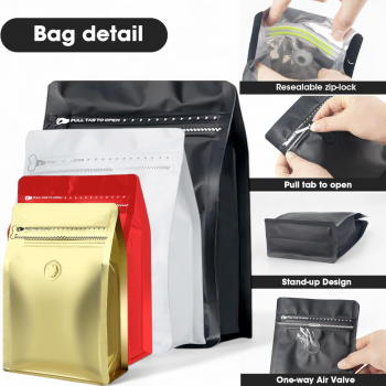 Gambar produk KOFE Kemasan Kopi Standing Pouch Ziplock Flat Bottom with Valve 10 PCS 500g - KF-10
