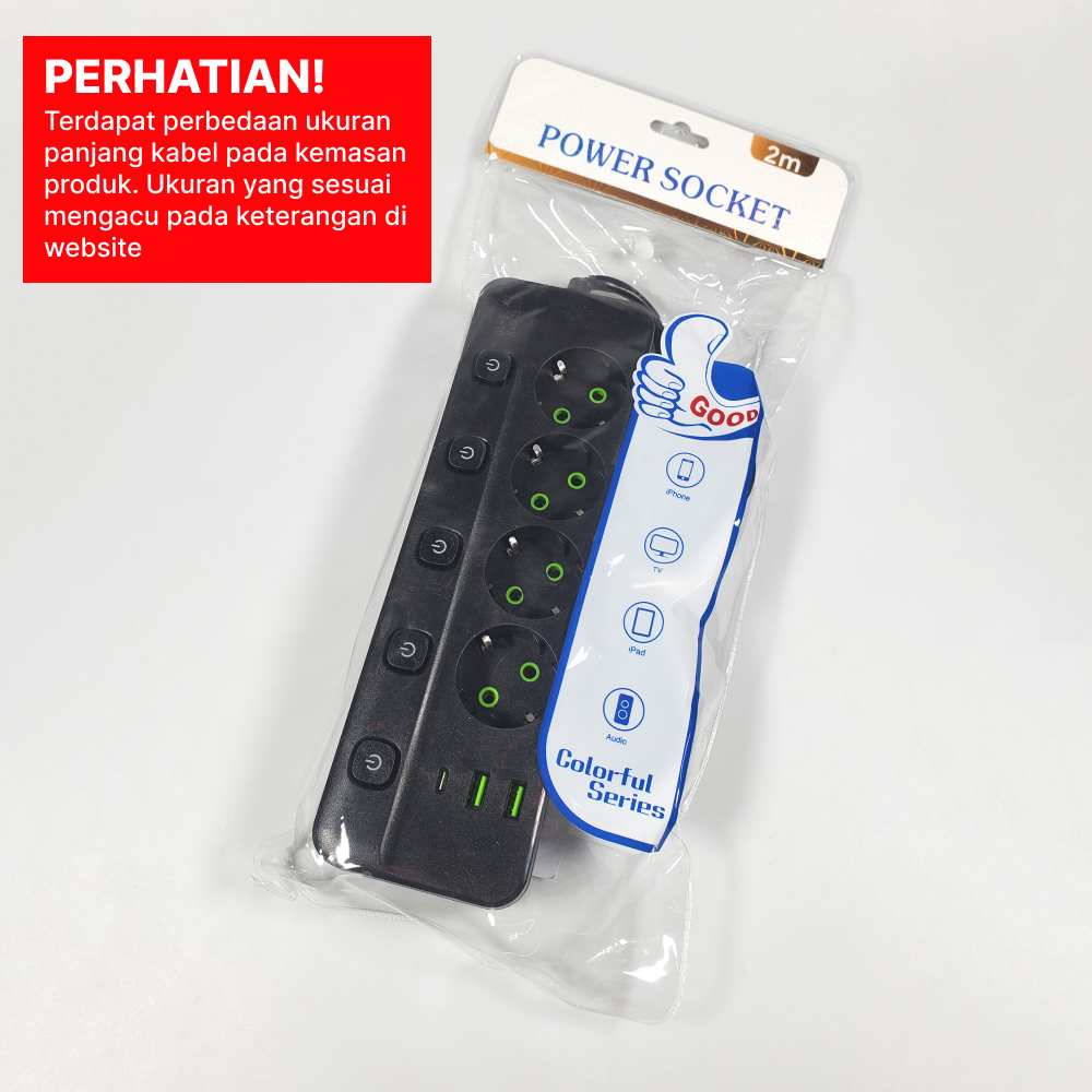 QIAOLIAN Stop Kontak Kabel USB Type C 10A 250V 2500W 1.8 M 4 Lubang - QL-1097U Gambar produk QIAOLIAN Stop Kontak Kabel USB Type C 10A 250V 2500W 1.8 M 4 Lubang - QL-1097U