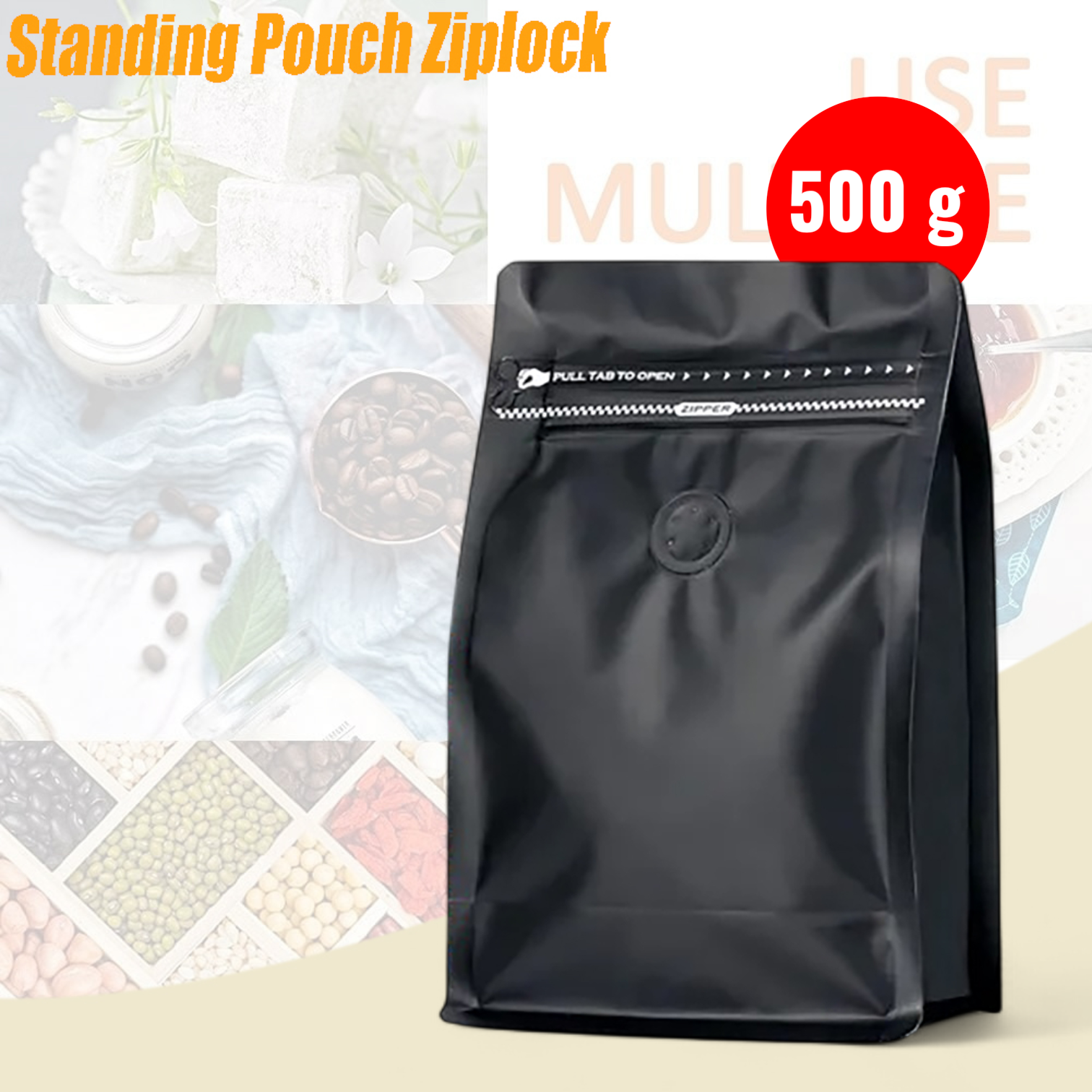 KOFE Kemasan Kopi Standing Pouch Ziplock Flat Bottom with Valve 10 PCS 500g - KF-10 Gambar produk KOFE Kemasan Kopi Standing Pouch Ziplock Flat Bottom with Valve 10 PCS 500g - KF-10