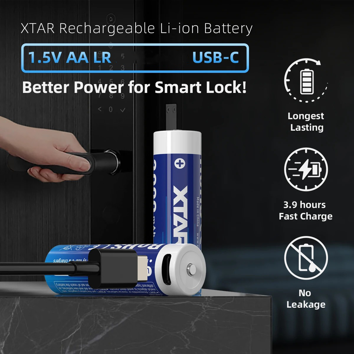 XTAR Baterai Rechargeable AA LR Type C 1.5V 2.5A 4 PCS 2000mAh - XT-40 Gambar produk XTAR Baterai Rechargeable AA LR Type C 1.5V 2.5A 4 PCS 2000mAh - XT-40